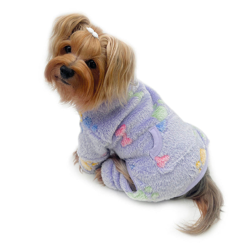 Yorkie wearing Ultra Plush Colorful Bones/Paws Turtleneck Dog Pajamas
