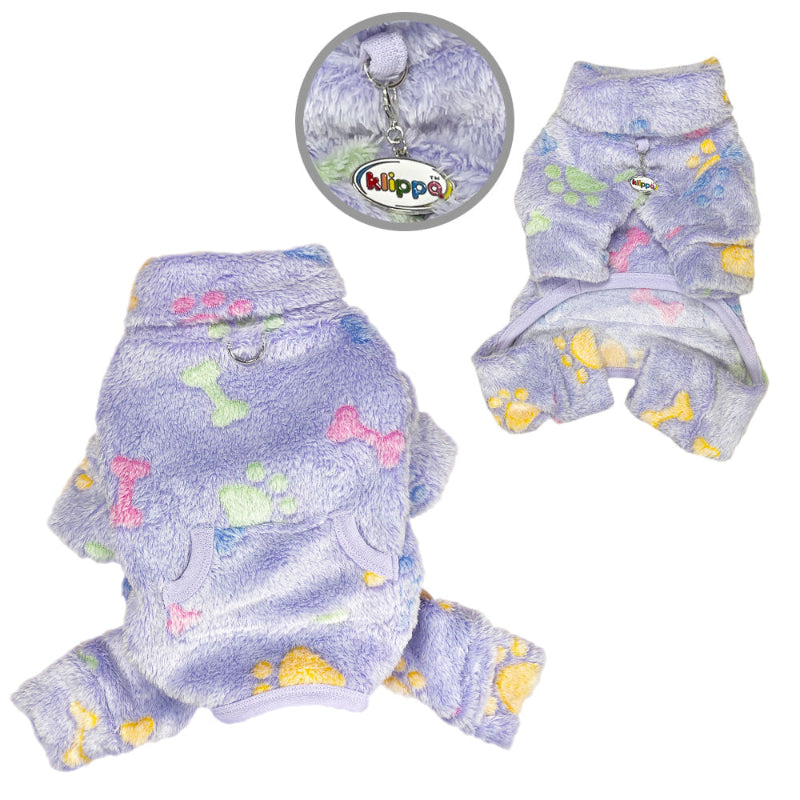 Yorkie wearing Ultra Plush Colorful Bones/Paws Turtleneck Dog Pajamas