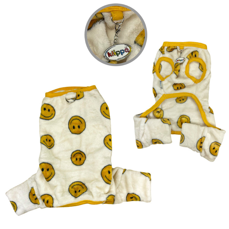 Yorkie wearing Ultra Plush Happy Face Front Sleeveless Pajamas