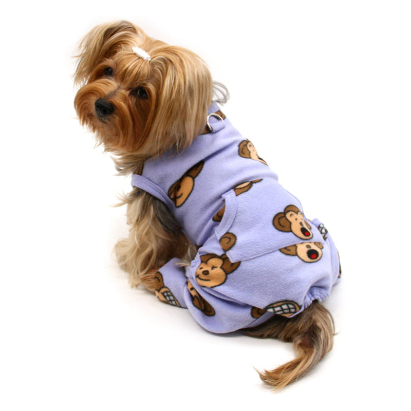 Small dog in Silly Monkey Front Sleeveless Fleece Pajamas - Lavender