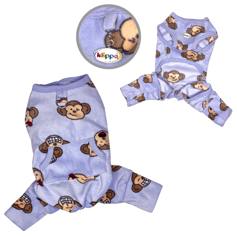 Small dog in Silly Monkey Front Sleeveless Fleece Pajamas - Lavender