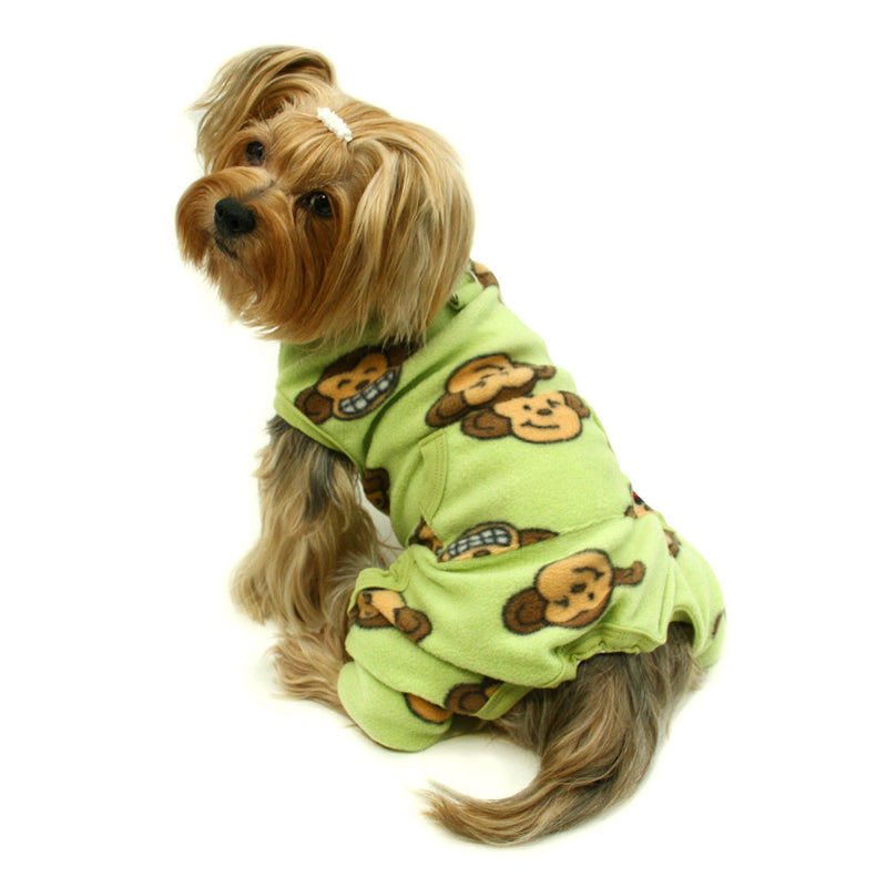 Small dog in Silly Monkey Front Sleeveless Fleece Dog Pajamas - Lime
