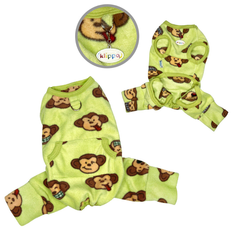 Small dog in Silly Monkey Front Sleeveless Fleece Dog Pajamas - Lime