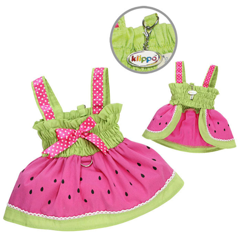 Yorkie wearing Juicy Watermelon Dog Sundress with Large D-ring