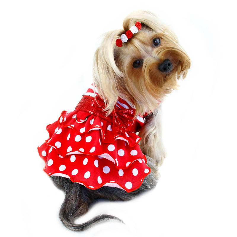 Yorkie in Sparkling Bow Ruffle Layered Dress