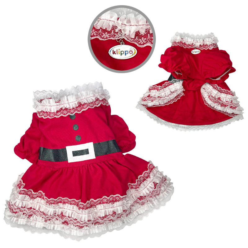 Yorke in Lace Ruffles Puffy Sleeves Christmas Dog Dress