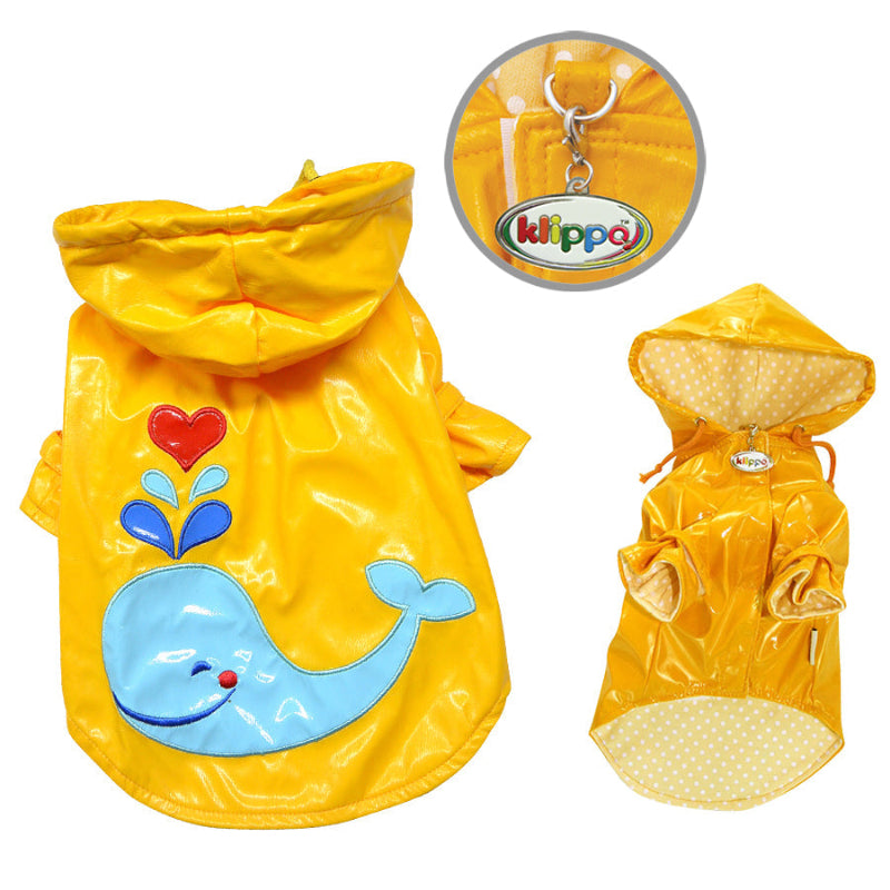 Yorkie in Splashing Whale Dog Raincoat with Cotton Lining