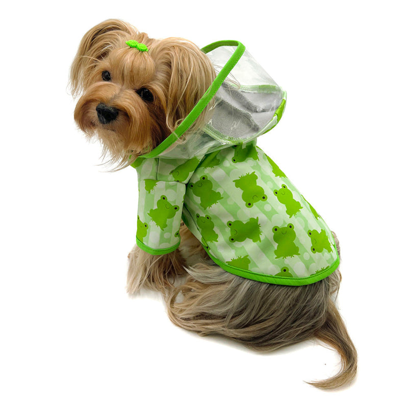 Yorkie in Clear View Froggy Dog Raincoat with Fleece Lining and Detachable Hood