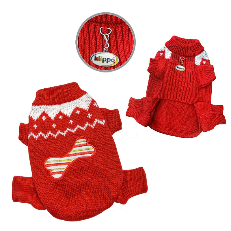 Yorkie wearing red Candy Cane Bone Holiday Sweater Bodysuit