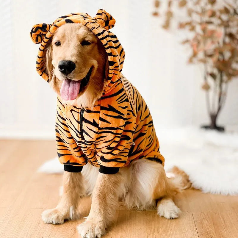 Golden Retriver in Large Dog Tiger Costume/PJs
