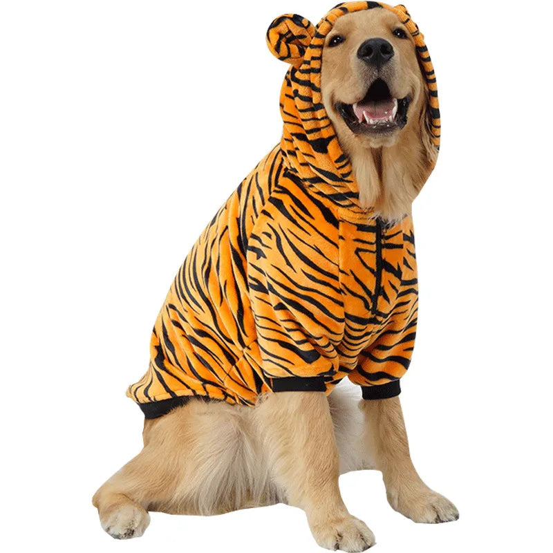 Golden Retriver in Large Dog Tiger Costume/PJs