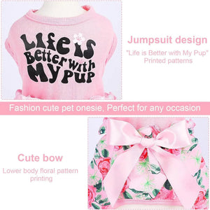 "Life Is Better with My Pup" Floral Dog Jumpsuit