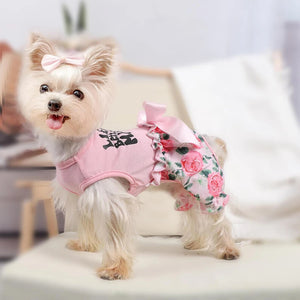 Yorkie wearing "Life Is Better with My Pup" Floral Dog Jumpsuit