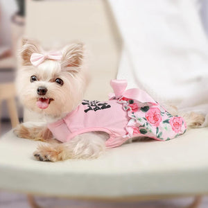 Yorkie wearing "Life Is Better with My Pup" Floral Dog Jumpsuit