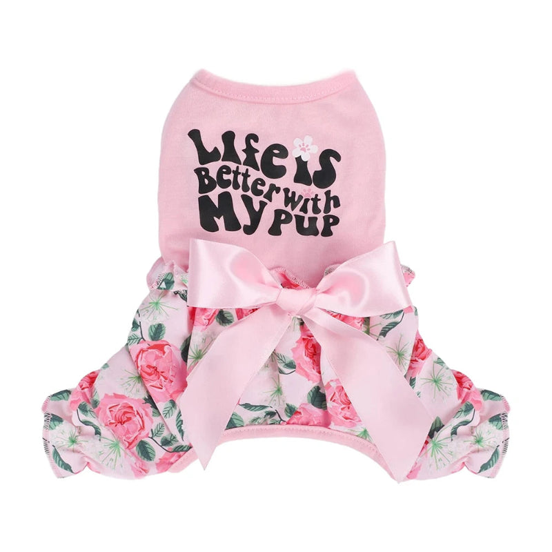 "Life Is Better with My Pup" Floral Dog Jumpsuit