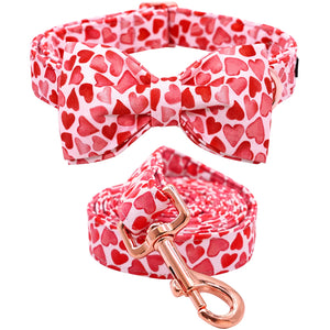 Lovely Hearts Bow Tie Collar & Leash Set