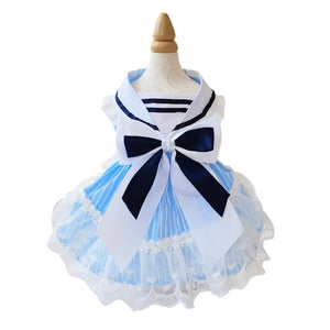 Dog dress with sailor collar on a mannequin against a light background