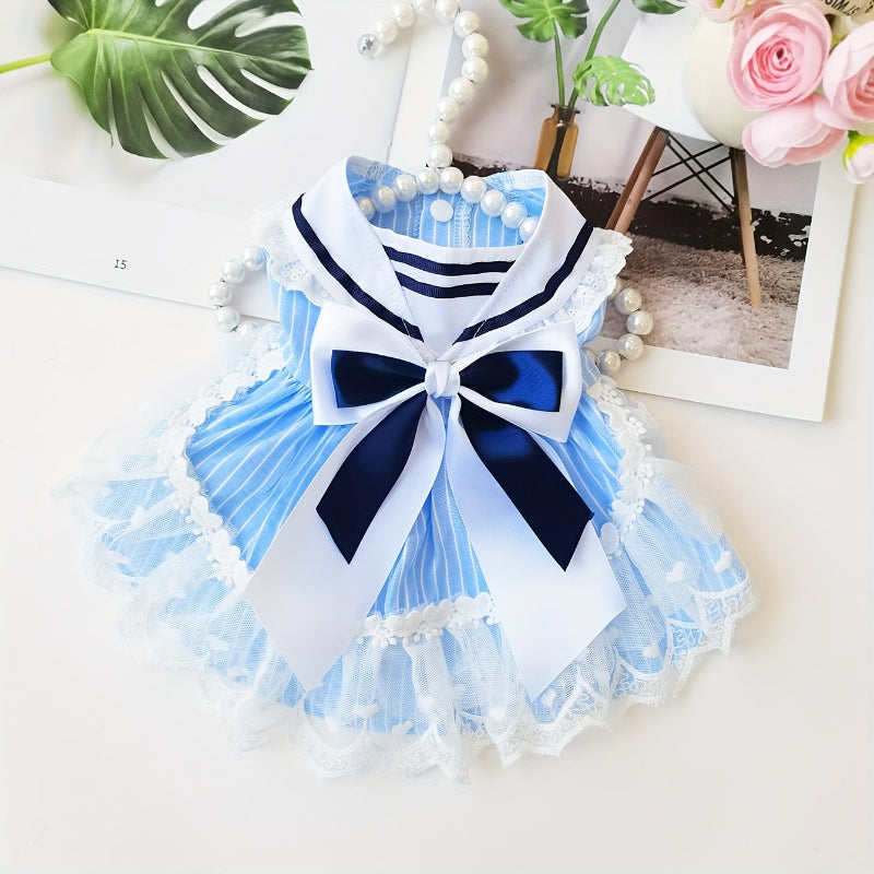 Dog dress with sailor collar on a mannequin against a light background