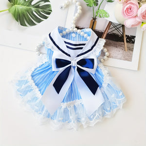Dog dress with blue and white colors on a light background