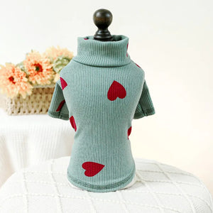 Pea Green Valentine Heart Ribbed Dog Shirt