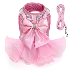 Pink Bling Dog Harness Dress & Leash Set