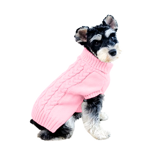 Scottish Terrier in Pink Chic Cable Knit Turtleneck Dog Sweater