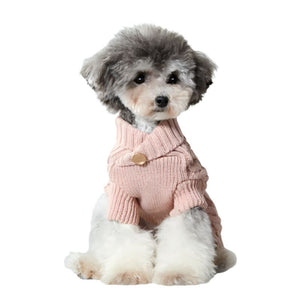 Cavapoo in Pink Cross Neck Button Cable Knit Dog Sweater