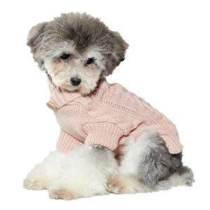 Pink Cross Neck Cable Knit Dog Sweater