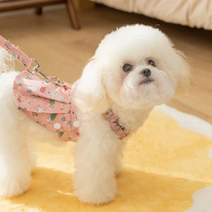Small dog wearing Pink Cute Denim Overalls Dog Dress