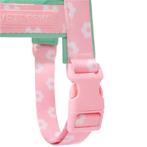 Pink Daisy Floral Dog Harnes has adjustable strap.