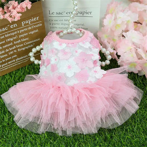 Pink Floral Lace Chiffon Dog Tutu Dress 