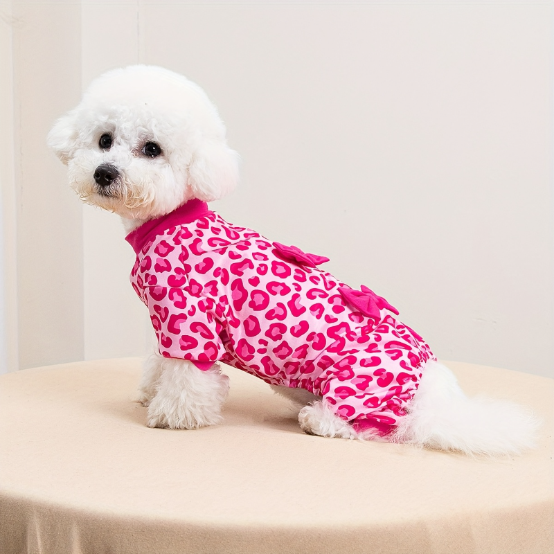 Pink leopard print dog romper with ruffles