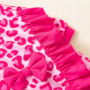 Pink Leopard Print Dog Romper with Ruffles and Bows