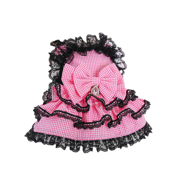 black lace and pink dress Pink Plaid Dog Party Dress with Black Lace | Poshdoglife.com