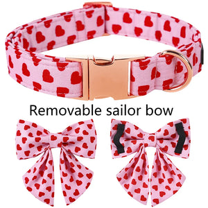 Pink Valentine Hearts  Dog Collar Detachabl Long-Tail Bow