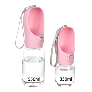 Two pink portable water bottles with clear plastic lower bodies, shown on a white background. One bottle is labeled 550ml and the other 350ml.