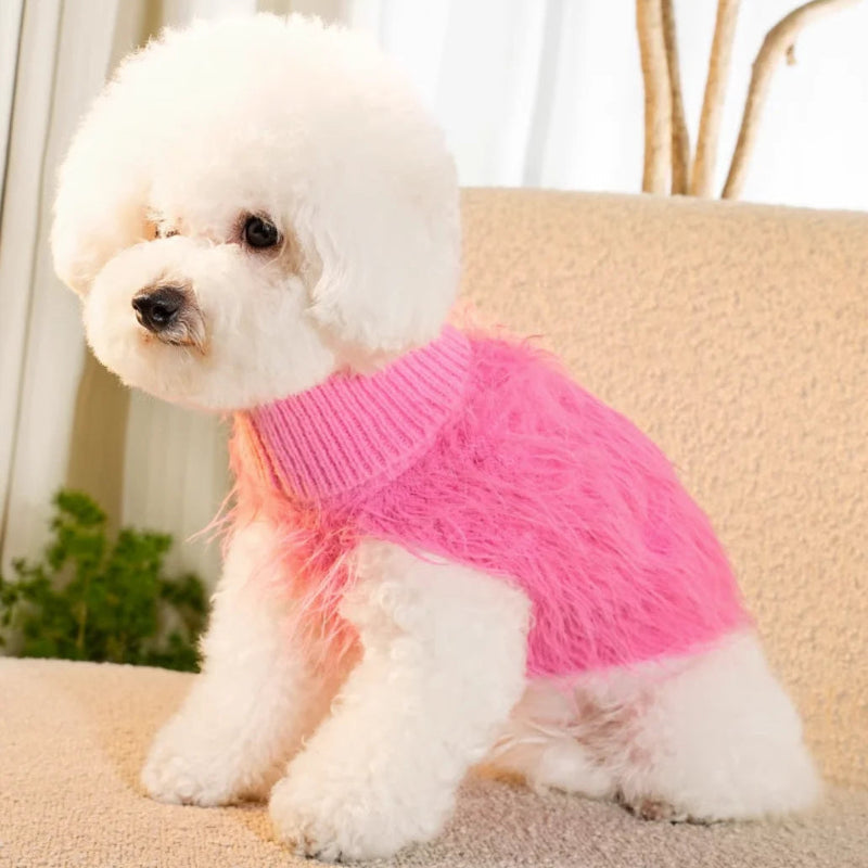 dog pink sweater Fluffy Turtleneck Dog Sweater | Poshdoglife.com
