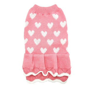 Pink heart dog sweater dress