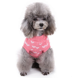 Poodle wearing Pink heart dog sweater dress 