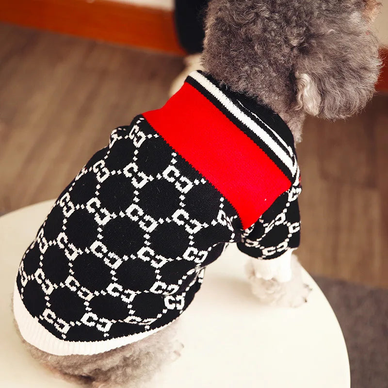 Black Gucci-Inspired Dog Sweater Cardigan