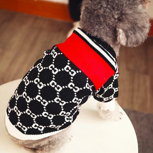 Poodle wearing Black Gucci-Inspired Dog Sweater Cardigan