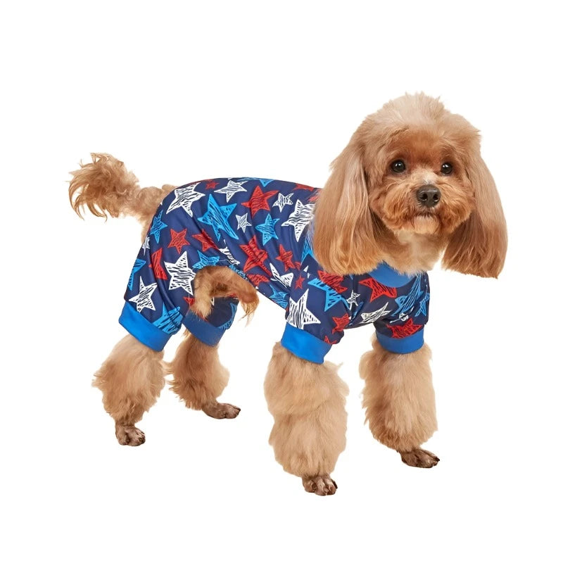Poodle wearing Red Americana Stars & Stripes Dog PJs