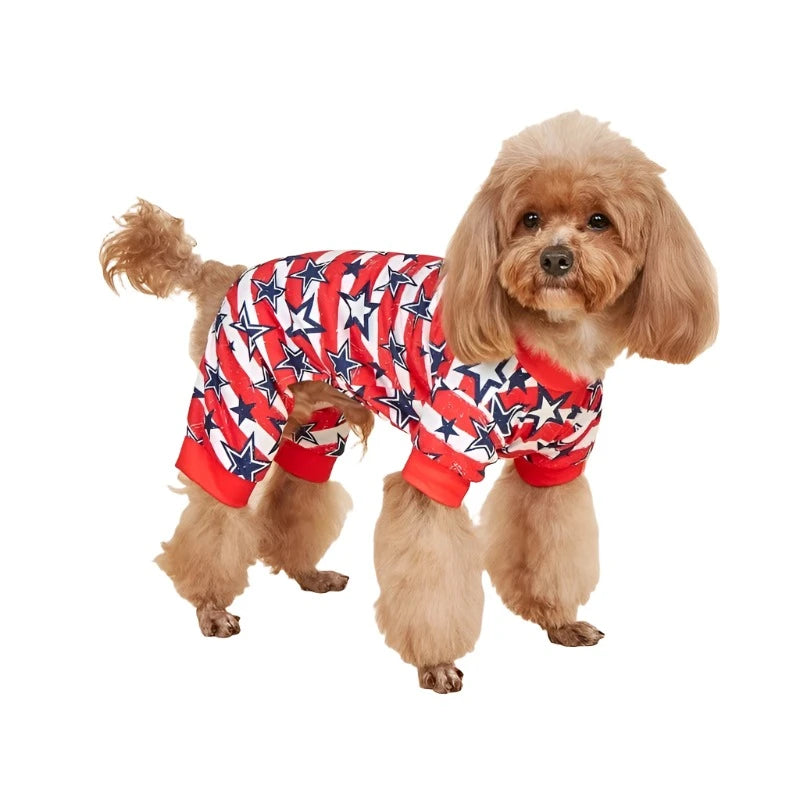 Poodle wearing Red Americana Stars & Stripes Dog PJs