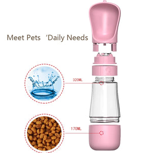 Pink pet water bottle with measurement details on a white background