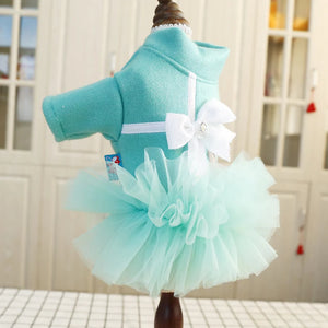 Puppylove & Co Sniffany Blue Dog Tutu Dress with White Bow