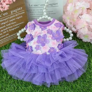 Purple floral lace chiffon dog tutu dress.