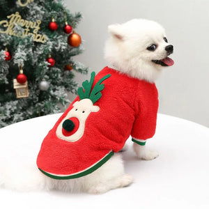 Pomeranian in Red Christmas Reindeer Plush Dog Sweatshirt