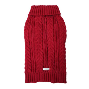 Red Cross Neck Cable Knit Dog Sweater