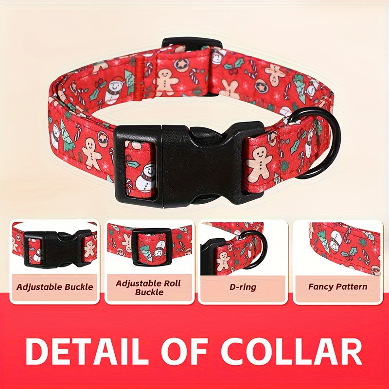 Adjustable Gingerbread & Snowman Christmas Dog Collar