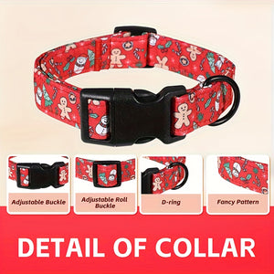 Adjustable Gingerbread & Snowman Christmas Dog Collar